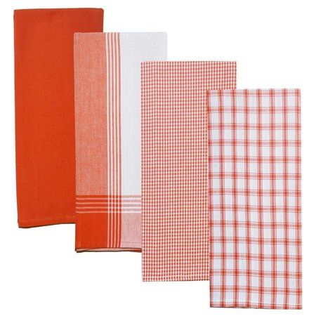DUNROVEN HOUSE Variety Kitchen Towel Orange  White Set of 4 RVARTYOR